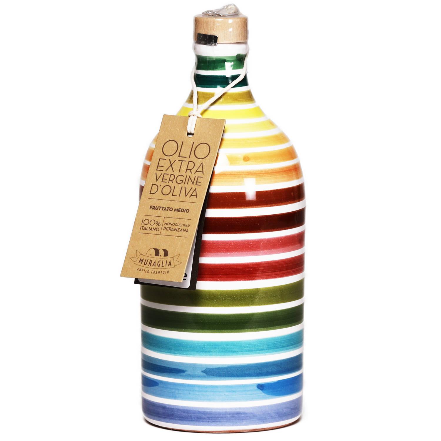 Extra Natives Olivenöl Keramikflasche POP ART "Regenbogen" 